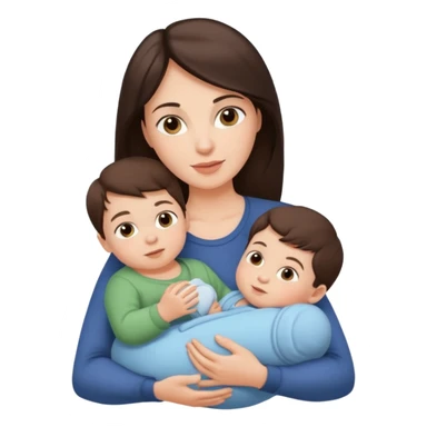 Beautiful Brunette Mother holding a baby and two sons, realistic  sticker