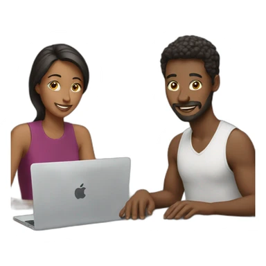 two people around a table using macbooks sticker