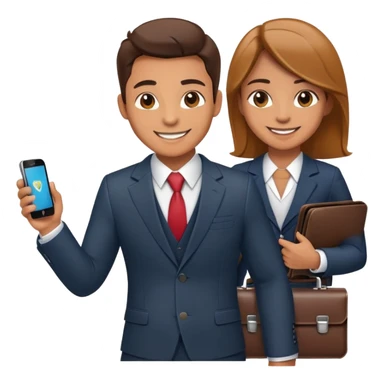 Sales representative with smartphone and briefcase closing a deal sticker