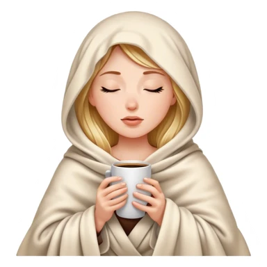 white girl inside a blanket sipping coffee eyes closed sticker