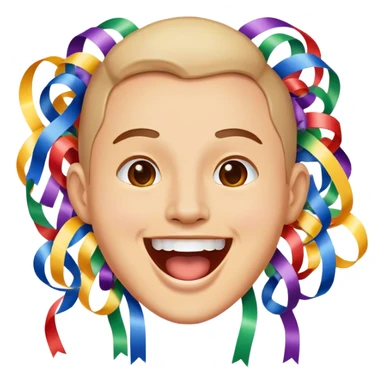 face with open mouth, smiling, surrounded by parade streamers sticker