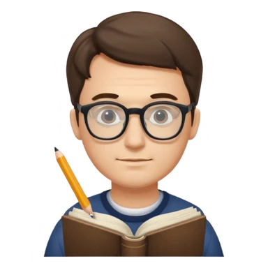 man write in book , wearing glasses sticker
