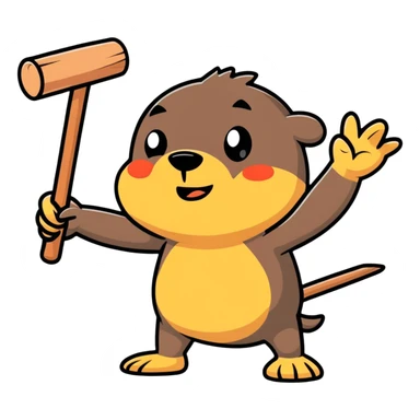 person whacking a mole with a mallet, both with funny expressions sticker