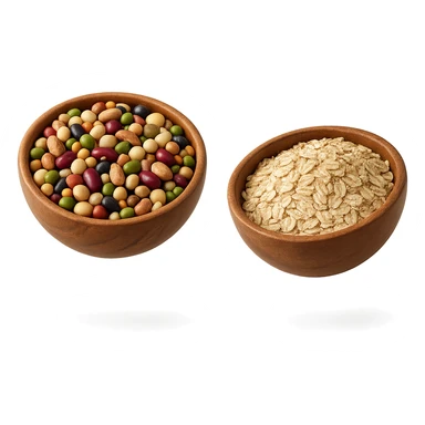 BOWL DI LEGUMI FLUTTUA IN ARIA INSIEME A BOWL DI FIOCCHI DI AVENA,  iperrealistico 4k sticker