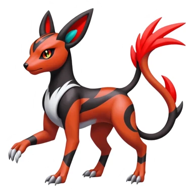 Colorful Meloetta-Houndour-Guilmon-Darkrai-Pokémon-Fakémon-fusion-hybrid-creature with abstract markings sticker