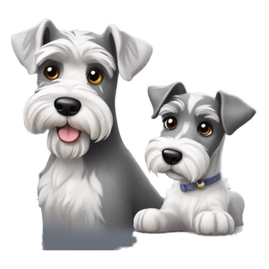 One big gray and dark eyed schnauzer with one small all white schnauzer puppy sticker