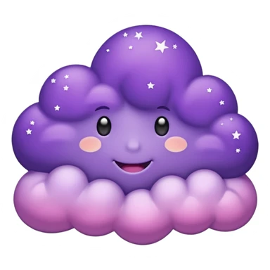 I want a purple cloud that's not like this one ☁️ but has a realistic shape without changing its appearance. The cloud should have a slightly white shaded part and should be starry but still purple/pink. sticker