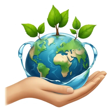 An icon featuring a green leaf, Earth held in hands, and a recycling symbol, symbolizing ecology. The design includes trees, clean water, and animals, representing environmental protection, sustainability, and ecosystems. Transparent background highlights the science of nature and conservation. sticker