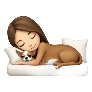 White Girl with long brown hair napping with a tan, brown, and white colored chihuahua  sticker