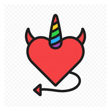 minimalist devil heart icon, red heart with a single rainbow horn, pride theme sticker