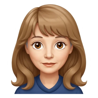 60 yr old woman, very small brown eyes, long wavy light brown hair, bangs,  sticker