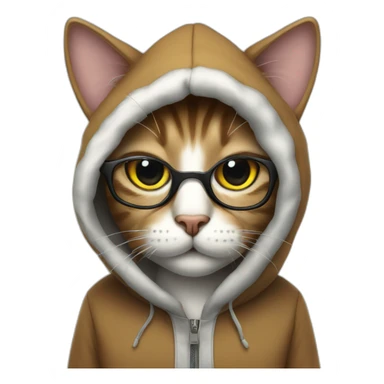 Cat wearing hood with glasses sticker