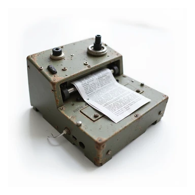 realistic polygraph machine, detailed, with visible wires and a paper printout, on a white background sticker