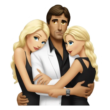 Tony Montana with 2 beautiful blondes with their arms around him sticker