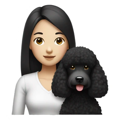 One Korean girl with black long straight hair with one black poodle sticker