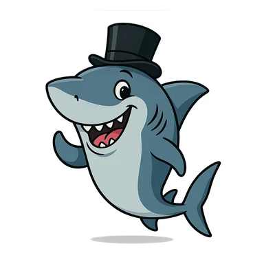 playful and charming shark wearing a top hat sticker