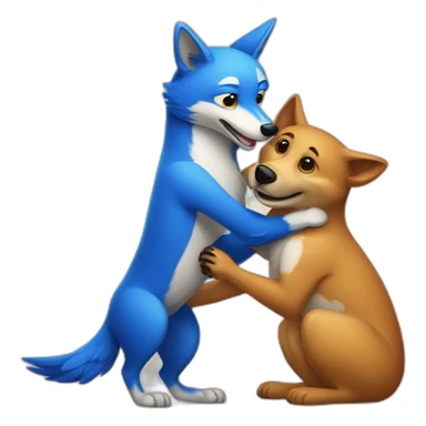 Anthropomorphic dingo giving an anthropomorphic blue bird a hug sticker