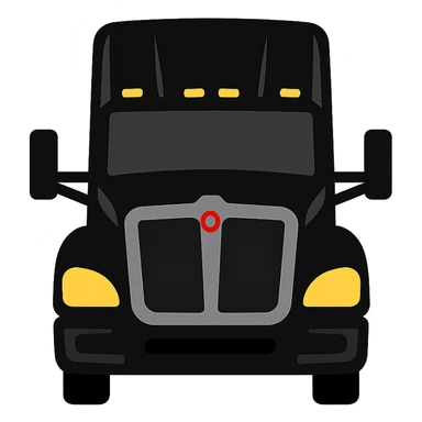 Convert the image of a black Kenworth T680 truck with a lightning background into a simple emoji-style icon. Focus on the truck only, remove the background, and keep details minimal and bold, suitable for an emoji style. sticker