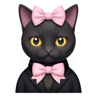 
short-haired black British cat with pastel bow sticker