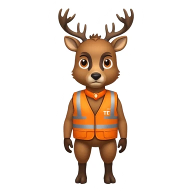 crea un venado de cuerpo completo que lleve un chaleco color naranja y que el chaleco lleve en el lado izquierdo el nombre de (telamon), hazlo mas rudo sticker