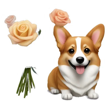 Small rose bouquet next to a corgi sticker