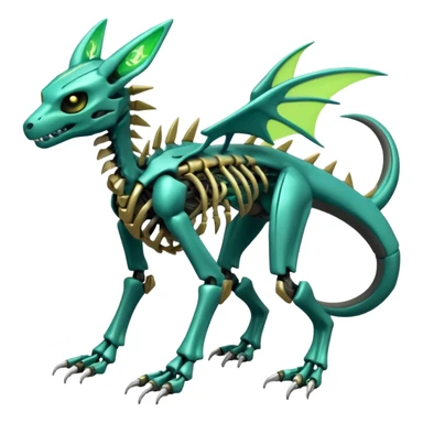 futuristic neon-like-green Skeleton-Cyborg-Manectric-Electrike-Salandit-Cubone-Umbreon-Marowak-Draco-Fakémon-hybrid-creature (full body), 4 legs sticker