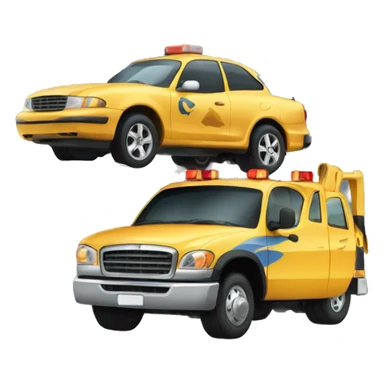 tow truck carrying a car sticker