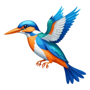 Create an abstract 2D outline of flying kingfisher. Do make it too detailed but make it recognizable. Keep the number of colors limited to only 5 distinct colors.  sticker