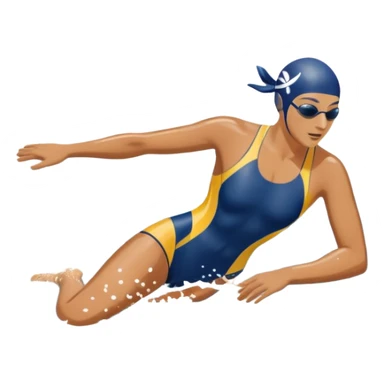 An icon featuring a swimmer in mid-stroke, cutting through the water with a strong, fluid motion. The design includes ripples around the swimmer’s body and a pool lane line in the background, symbolizing speed and technique in swimming. Transparent background highlights the grace sticker