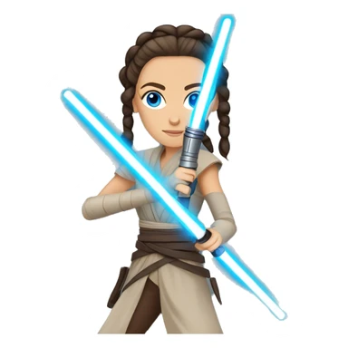 star wars  Rey with blue eyes and long braids holding light saber  sticker