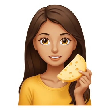 Brunette tanned girl with eyelashes eating cheese  sticker