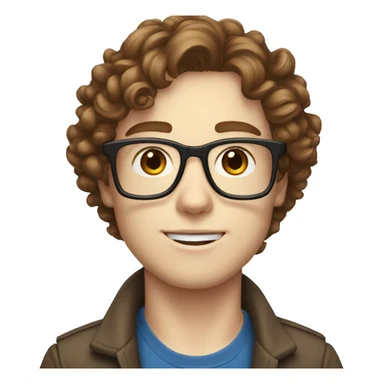 nerd, glasses, blue eyes, pale skin, brown hair, curly hair sticker