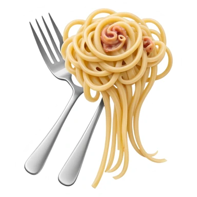Fork with carbonara spaghetti twirled around it, isolated sticker