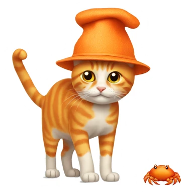Orange cat with a crab hat sticker