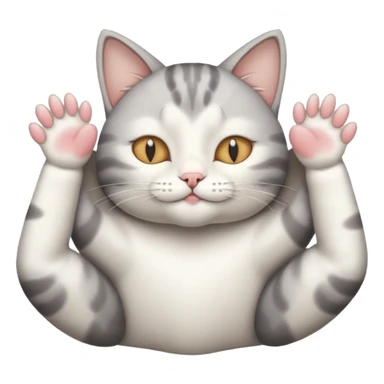 grey and white small cat eyes closed lying down upside down with paws stretched out straight in different directions sticker