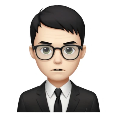 zombie boy black hair e cabelo curto quase careca com camisa social branca e gravata preta, com oculos de grau quadrado sticker