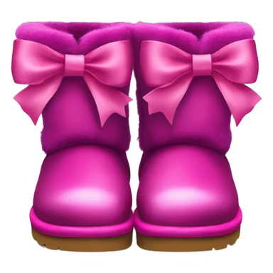 Realistic pair of magenta Ugg fur boots with silk ribbon bows. sticker