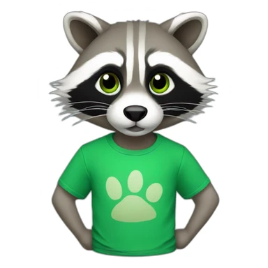 Raccoon in green tshirt sticker