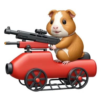 guinea pig riding a machine gun, emoji style sticker