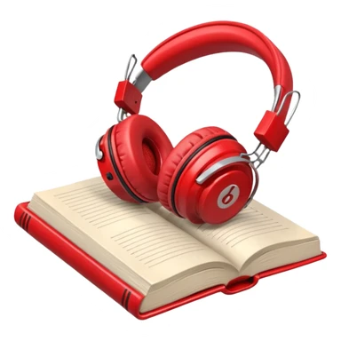 Red headphones laying on a closed red book emoji sticker