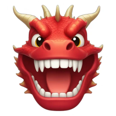 Crazy funny red dragon head with human white teeth and beautiful smile sticker