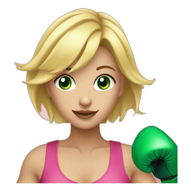 blonde girl wearing pink boxing gloves green eyes sticker