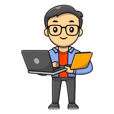 full body male teacher with attractive handsome face in casual clothes holding a laptop sticker