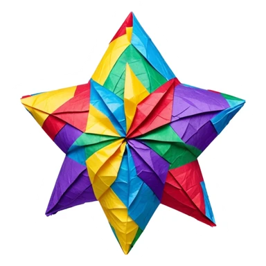 tradicional mexican star-shaped piñata covered in layers of bright tissue paper in red blue yellow green and purple sticker