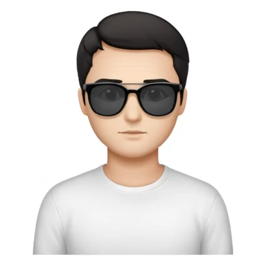 Парень в белом лонгсливе и черных прямоугольных очках солнцезащитныхс короткой стрижкой на бок темные волосы черный фон sticker