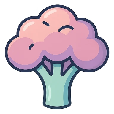 broccoli, volumetric 2D image, icon-color-outlined style, thin clean contours, soft rounded shapes, pastel palette #98B5BC, #B5B3C1, #C9A3C9, #E4C0CA, #F7DCD1, #F7C0AA, detailed shadows and highlights, soft lighting, transparent background, no decor sticker