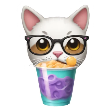 cat with a mustache and drinking bubble tea sticker