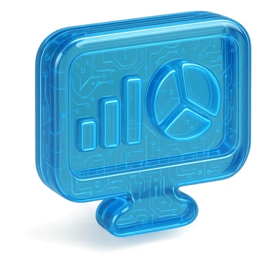 Minimalist icon of a bar chart and pie chart on a digital screen, flat design, , cyan blue sticker