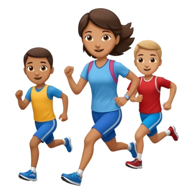 teacher running with kids and a computer sticker