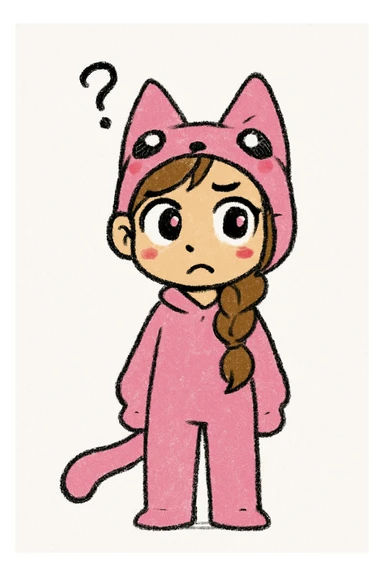 Keep the picture quality and style exactly the same as the reference image. Change the character's expression to confused, maintaining the original style and details. sticker